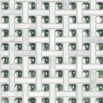Crystal and Stone Glass Mosaic Tile, Glass Mix Natural Marble Stone, 6 Colors, 270 x 270mm
